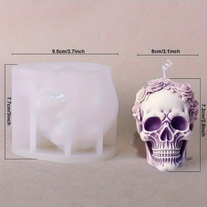 Skull Candle Mold Silicone 3D Flower Halloween DIY Resin & Soap Mold