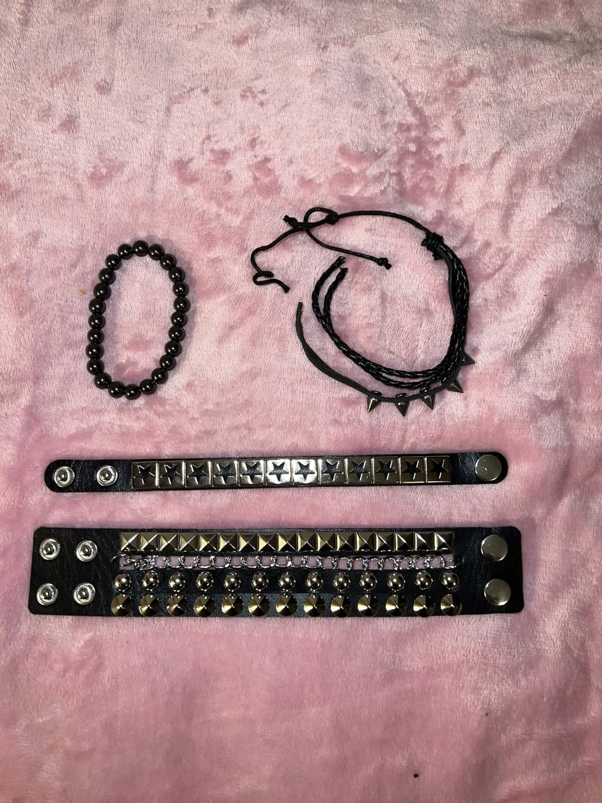Gothic Punk Studded Leather Cuff Bracelets 3Pcs Set Hip Hop Wristbands Jewelry