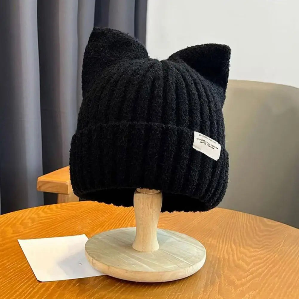 Cat Ear Knit Beanie Winter Hat - Warm Windproof Thick Cap for Women and Girls