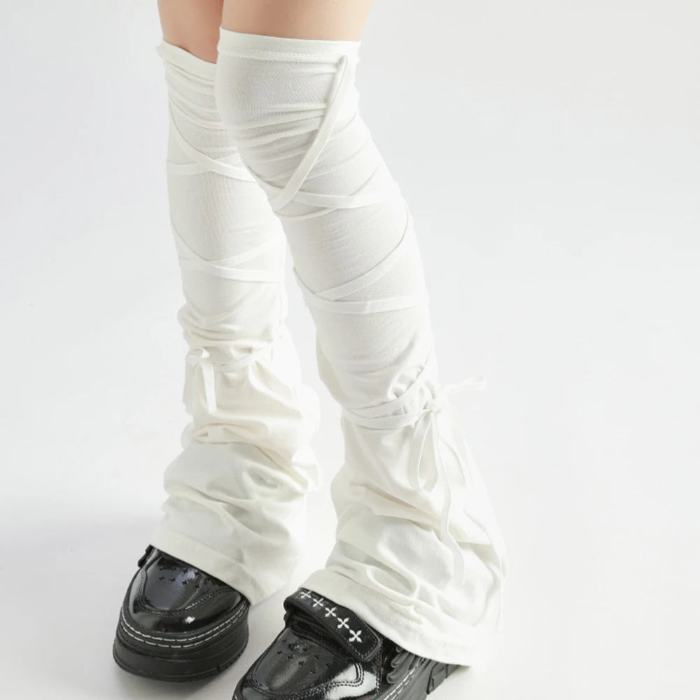 Y2K Gothic Lolita Over Knee Leg Warmers Black White Horn Cuff Punk Harajuku Socks