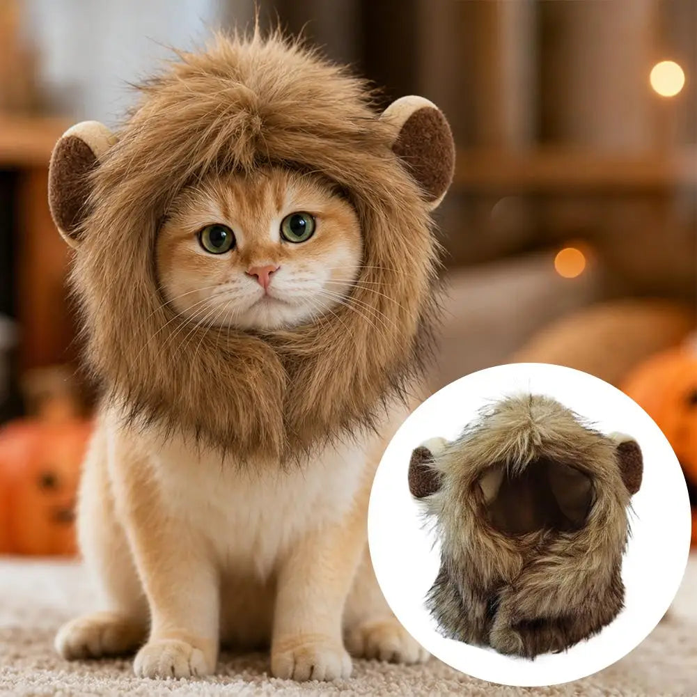 Elastic Lion Mane Headgear Cat Hat – Soft Pet Costume for Party Photos