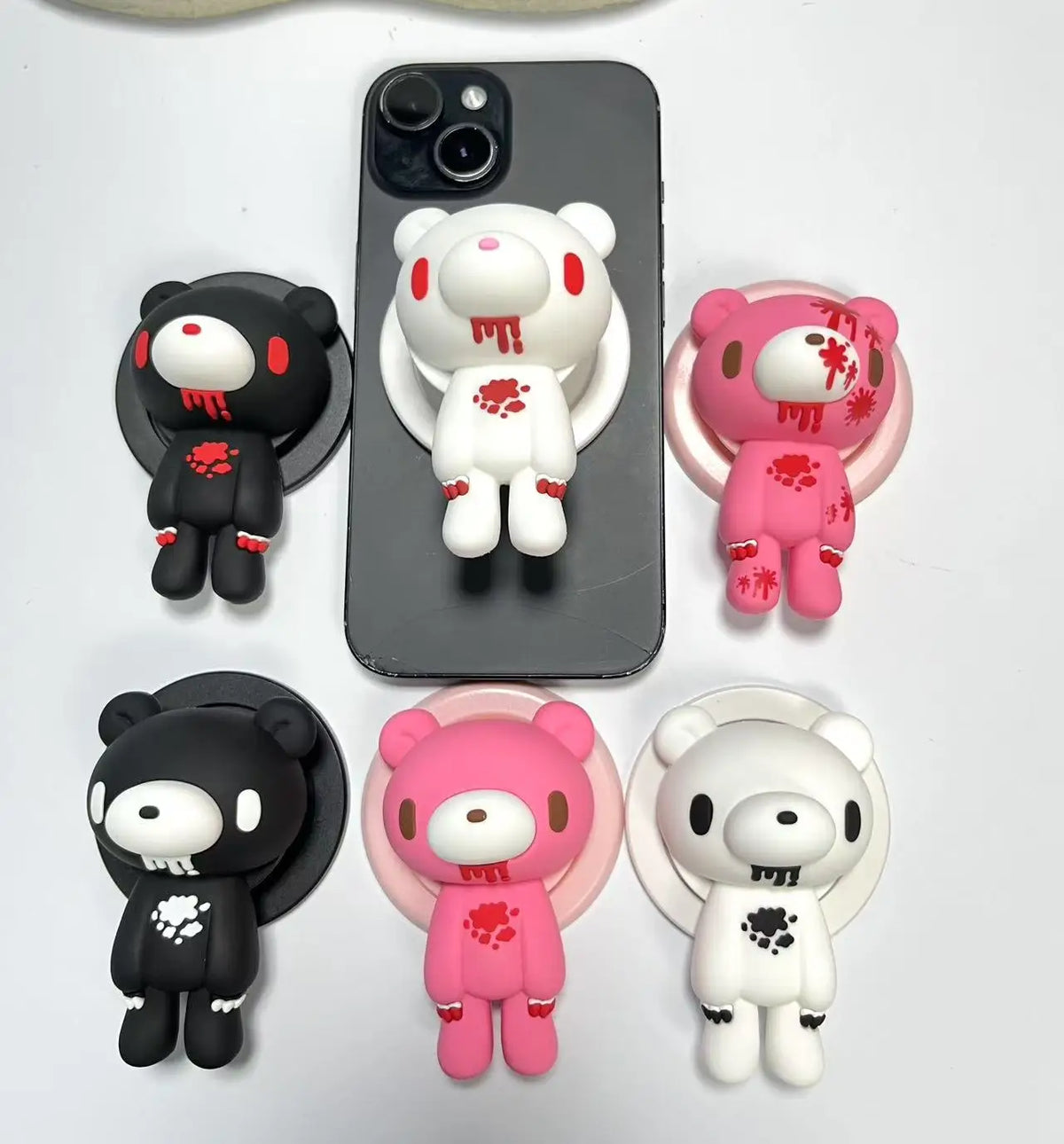 Gothic Bloody Bear Phone Grip and Stand, 360° Rotating Horror Design