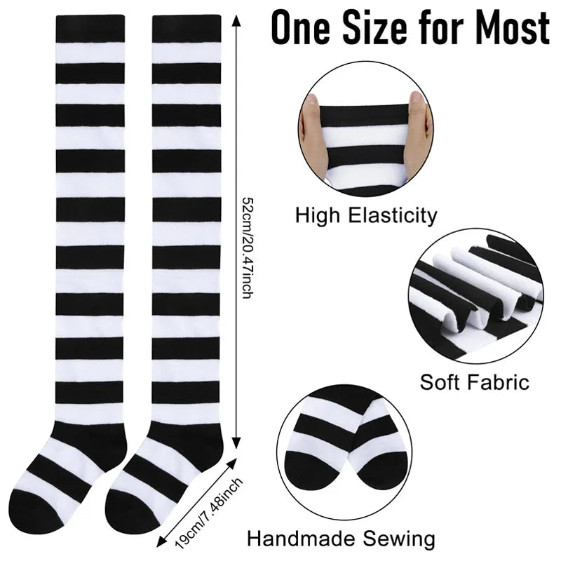 Y2K Striped Over-Knee Socks - Lolita JK Thigh High Stockings for Women