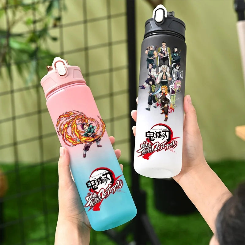 800ml Demon Slayer Water Bottle with Straw, Tanjiro Nezuko Anime Sports Cup