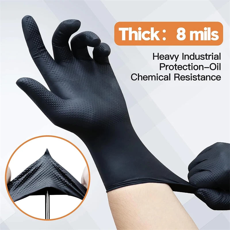 Black Nitrile Gloves 8 Mil – Heavy Duty Disposable Work Gloves, Latex-Free for Mechanics, Cleaning & DIY