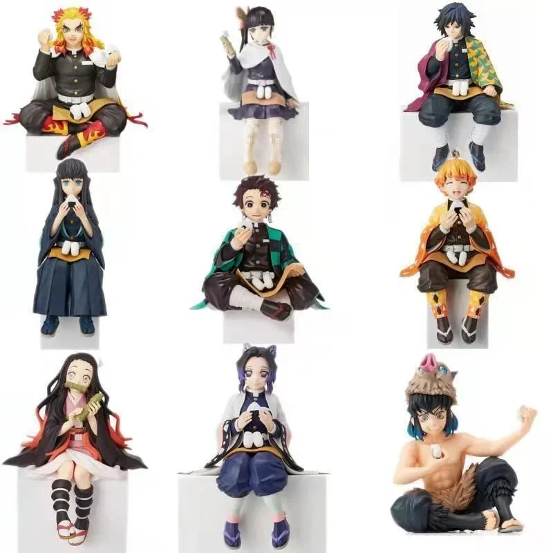 Demon Slayer Sitting Figures, Rice-Eating Tanjiro Nezuko Anime Figurine Desk Decor
