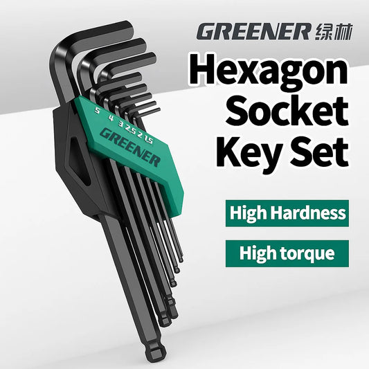 GREENERY L-Type Hex Key Set - High-Strength Metric Allen Wrench for Socket Screws