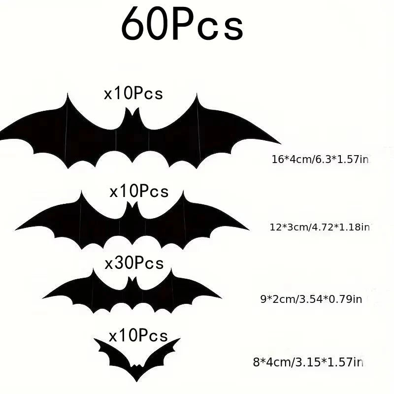 Halloween 3D Black Bat Wall Stickers 12-Piece Set for Home Window Party Decor