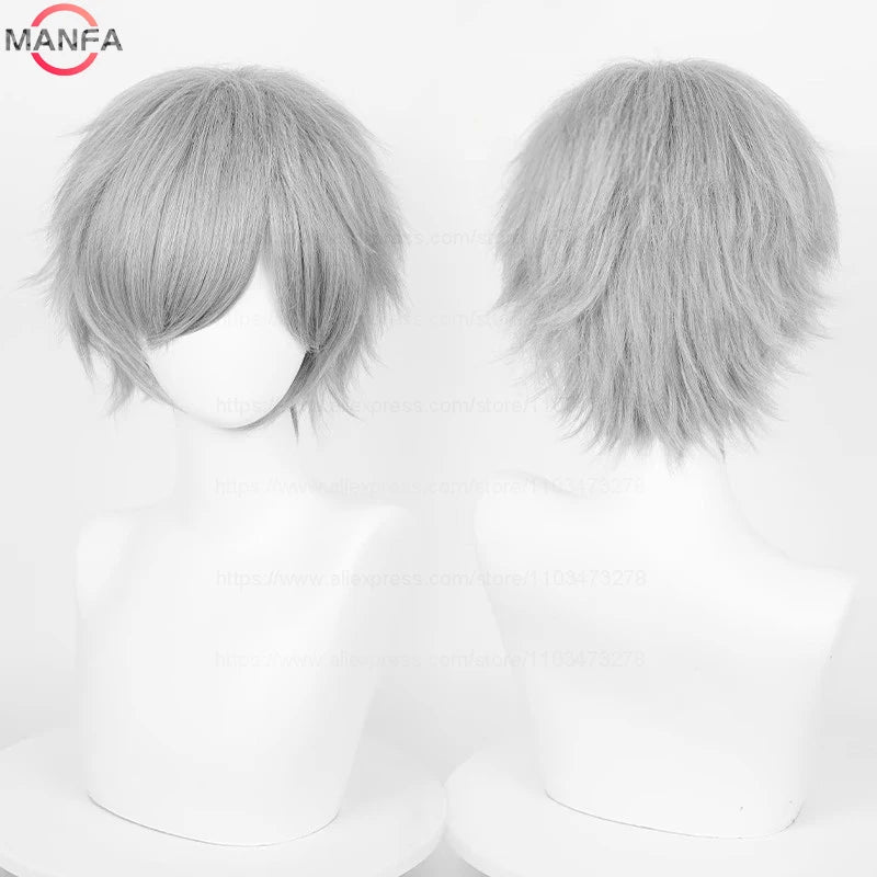 Short Straight Anime Cosplay Wig – 30cm Heat Resistant Synthetic Hair in Solid & Mixed Colors for Men and Women
