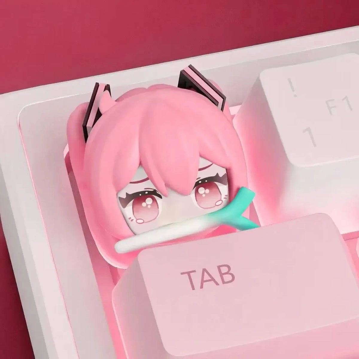 Kawaii Hatsune Miku Artisan Keycap – PBT Cross Axis Resin Keycap for Mechanical Keyboards