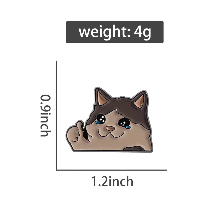 Thumb Up Crying Cat Enamel Pin Kawaii Animal Brooch Lapel Badge for Cat Lovers