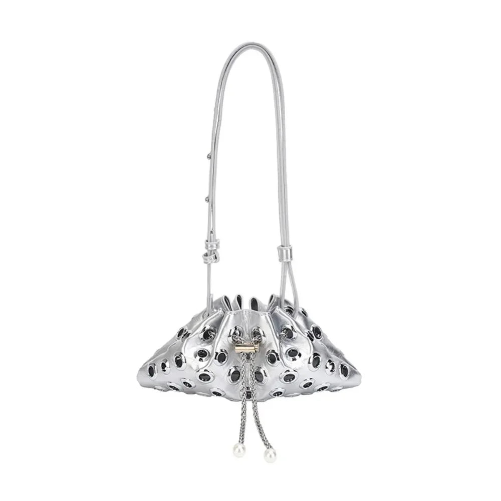 Punk Metal Stud Rivet Shoulder Bag – Y2K Gothic Chain Underarm Crossbody Handbag for Women