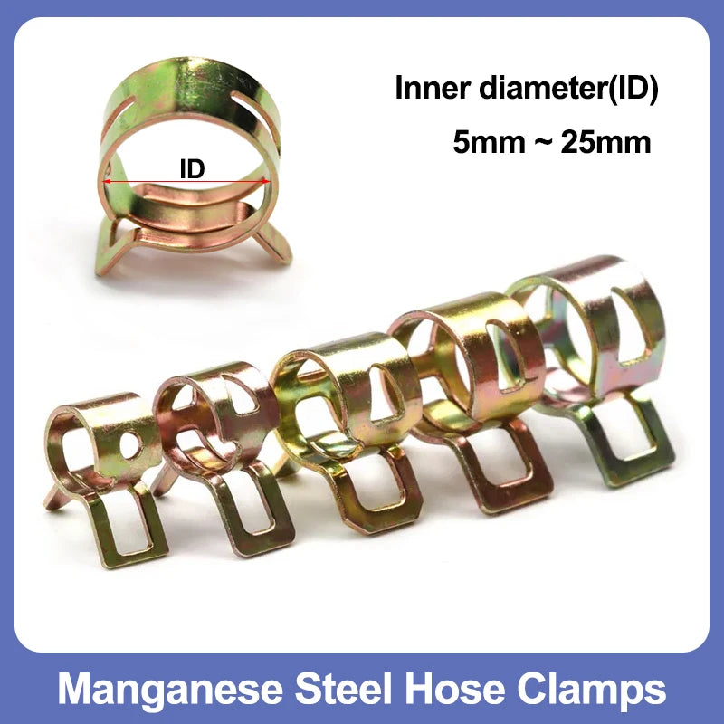 Hose Clamps 5-25mm 65Mn Steel Spring Clamp Set for Water Pipe (5/10/30 pcs)