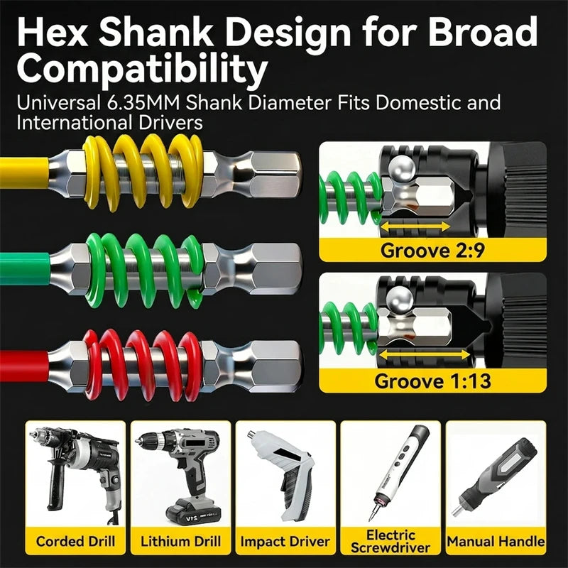 Spring Anti-Slip Screwdriver Bits – Serrated Tip Drill Bit Set for Stripped & Hard-to-Hold Screws