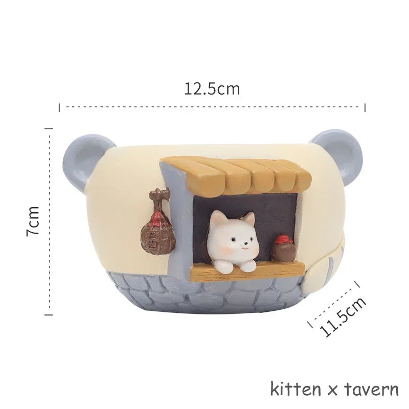 Cute Kitty Fox Resin Succulent Planter Mini Desk Flowerpot for Home Office Decor