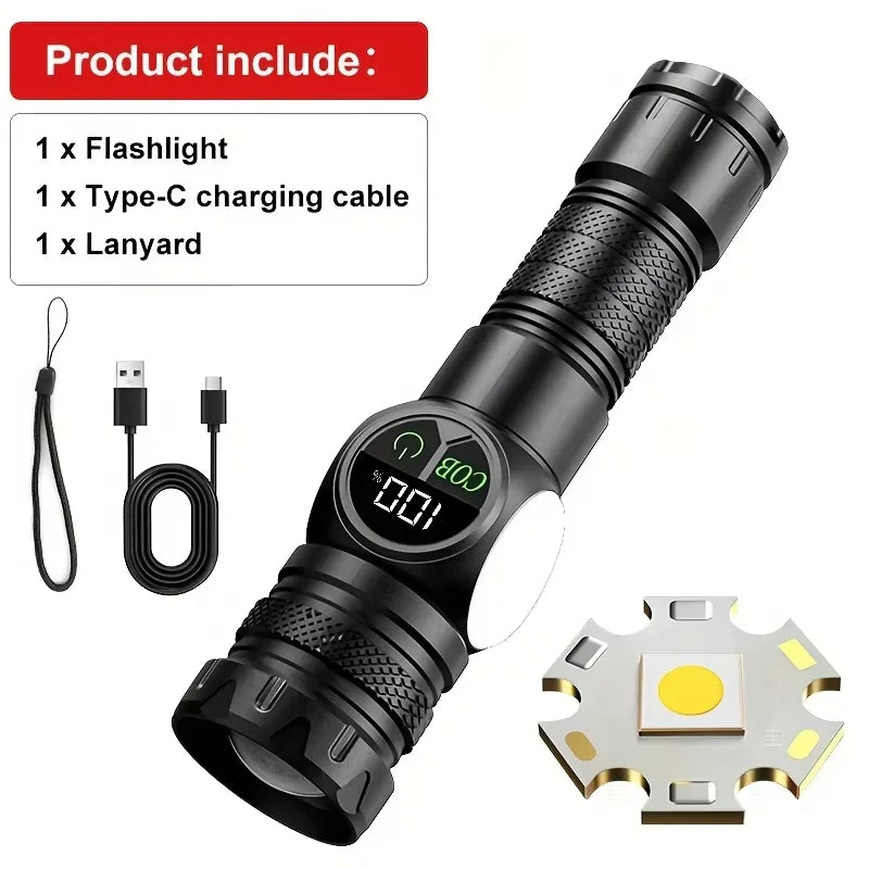 Rechargeable LED Flashlight – Magnetic Base USB Work Light with Battery Display