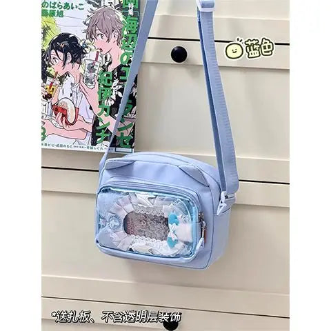 Y2K Clear Ita Crossbody Bag, Transparent Cartoon Doll Display Phone Bag