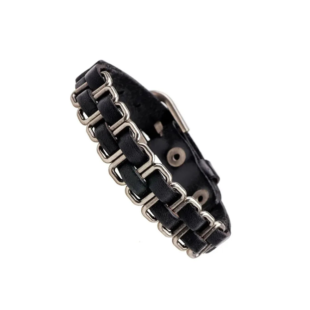Punk Dark PU Leather Layered Wrap Bracelet for Women and Men – Gothic Chain Hip Hop Rock Jewelry