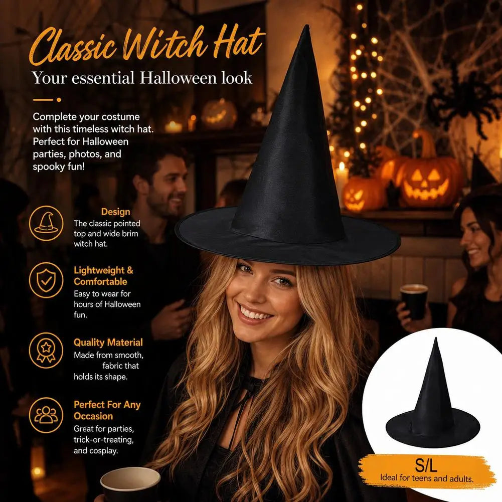 Halloween Wizard Hat Black Pointed Witch Magician Hat Party Costume Cosplay