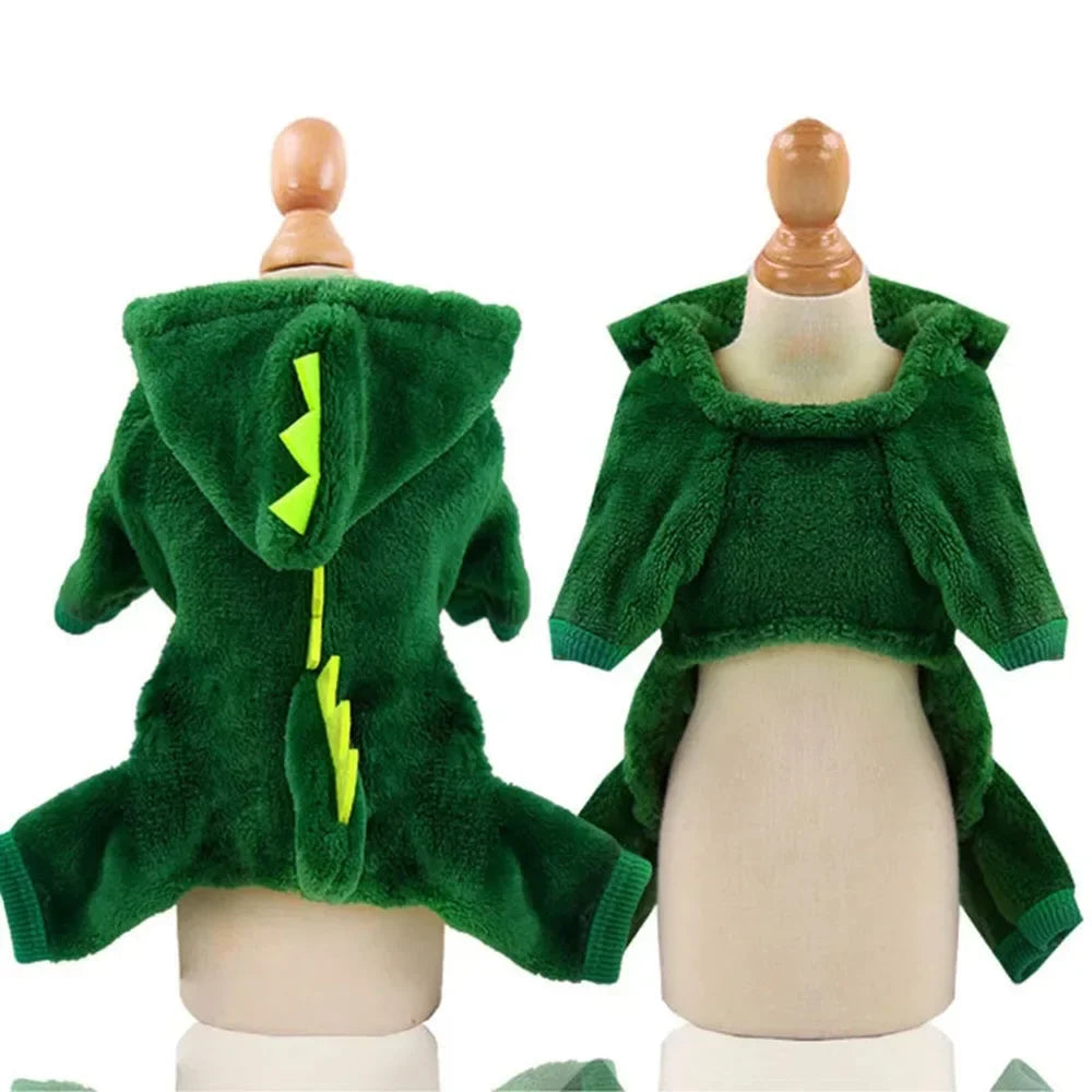 Dinosaur Costume Hoodie for Cats & Small Dogs – Cozy Fleece Halloween Sweater
