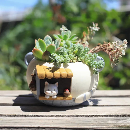 Cute Kitty Fox Resin Succulent Planter Mini Desk Flowerpot for Home Office Decor