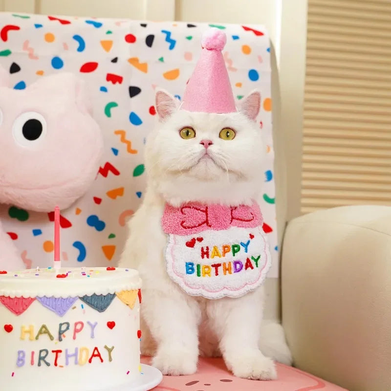 Pet Birthday Hat & Bandana Set – Cute Party Outfit for Dogs, Cats & Puppies