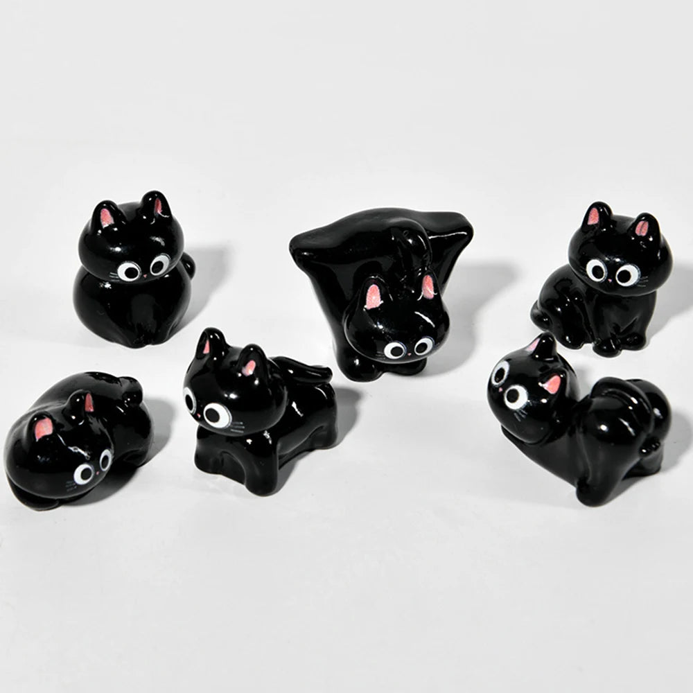 Black Cat Resin Figurine Mini Cartoon Animal Ornament Desktop Decoration Car Micro-Landscape