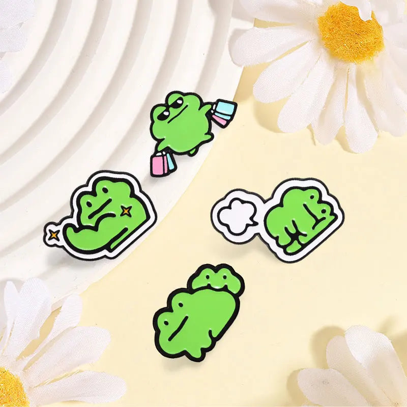 Funny Frog Meme Enamel Pin – Cute Cartoon Muscle Frog Brooch for Backpacks, Jackets & Lapels