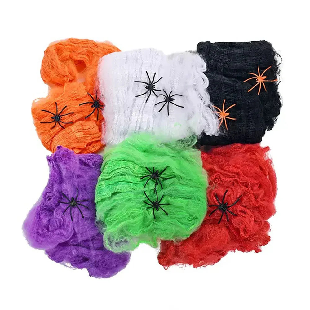 Halloween Spider Web Decoration Stretchy Cobweb with Spiders Gothic Haunted House Decor