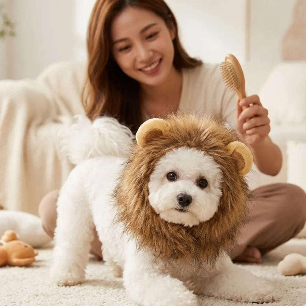 Fluffy Lion Mane Pet Headpiece – Cat Dog Halloween Cosplay Photo Prop