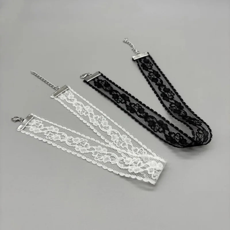 Gothic Lace Flower Choker Necklace for Women – Black & White Victorian Harajuku Neck Collar, Goth Lolita Jewelry