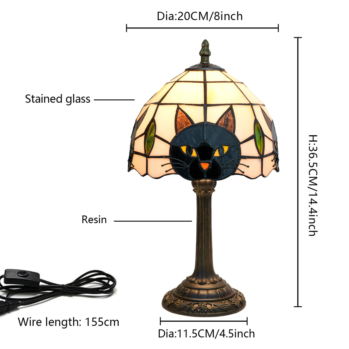 Black Cat Stained Glass Table Lamp – Bedroom Nightstand Desk Light