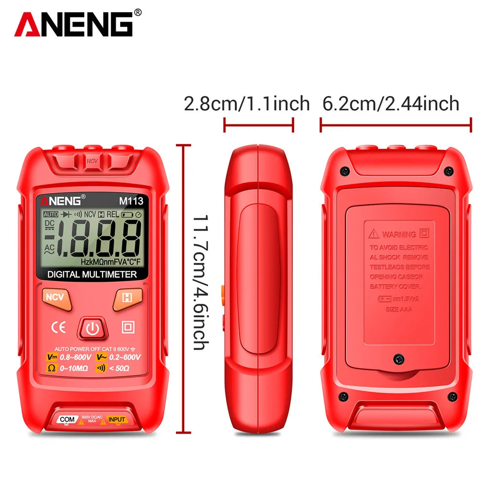 ANENG M113 Digital Multimeter 1999 Counts AC/DC Voltage Ohm NCV Tester Tool