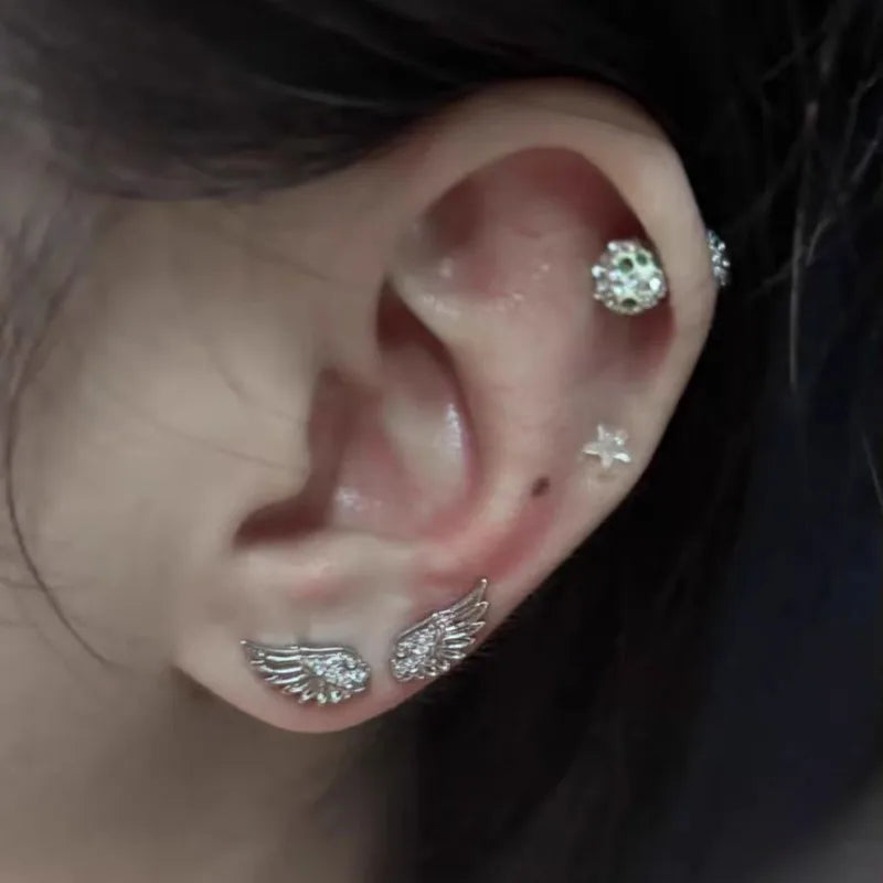 Wing Design Stackable Ear Studs for Women - Y2K Punk Gothic Cross Piercing Earrings