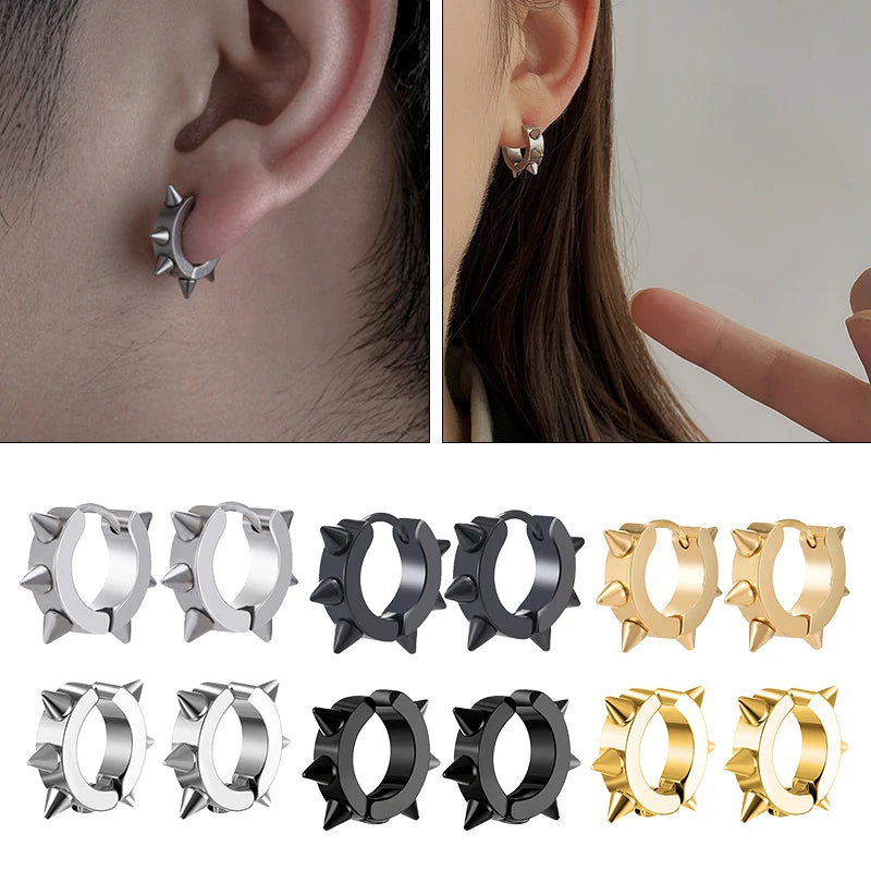 Punk Spiky Thorn Stud Earrings, Stainless Steel Gothic Unisex Jewelry