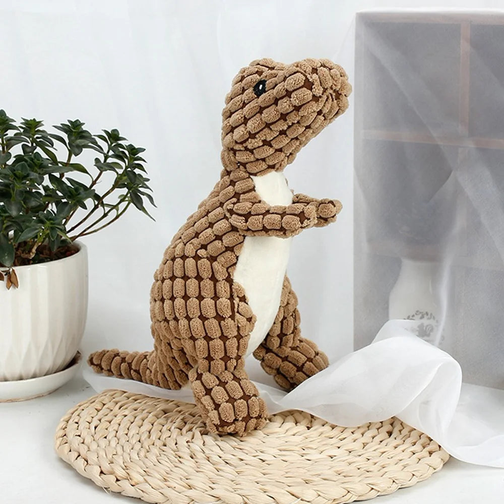 Plush Dinosaur Dog Chew Toy - Interactive Stuffed Pet Toy for Small Dogs & Cats