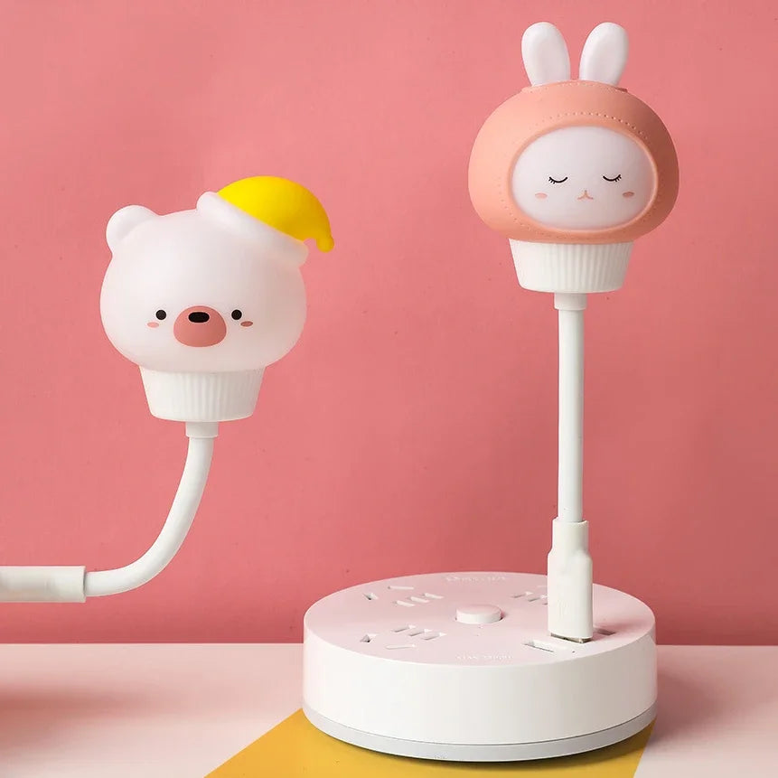 Cute Cartoon LED Night Light – USB Remote Control Bear, Chick & Kitten Bedside Lamp for Kids