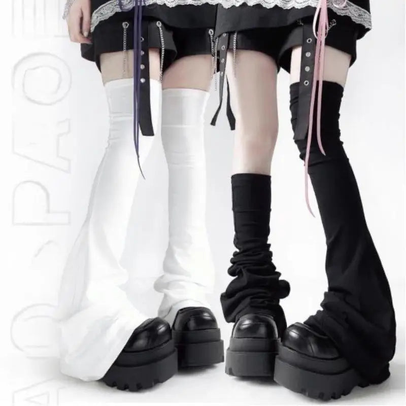 Y2K Gothic Lolita Over Knee Leg Warmers Black White Horn Cuff Punk Harajuku Socks