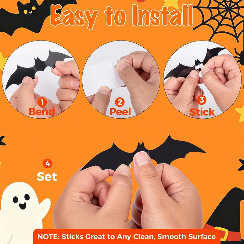 Halloween 3D Black Bat Wall Stickers 12-Piece Set for Home Window Party Decor
