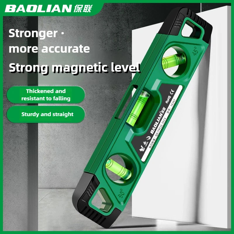Magnetic Three Bubble Level Ruler 230mm – Mini Shockproof Spirit Level 0° 45° 90° Gauge