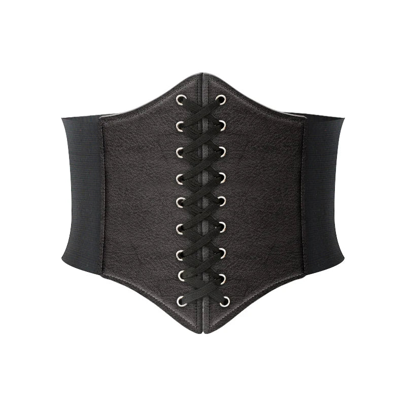 Gothic PU Leather Corset Wide Belt – Elastic High Waist Slimming Dress Girdle