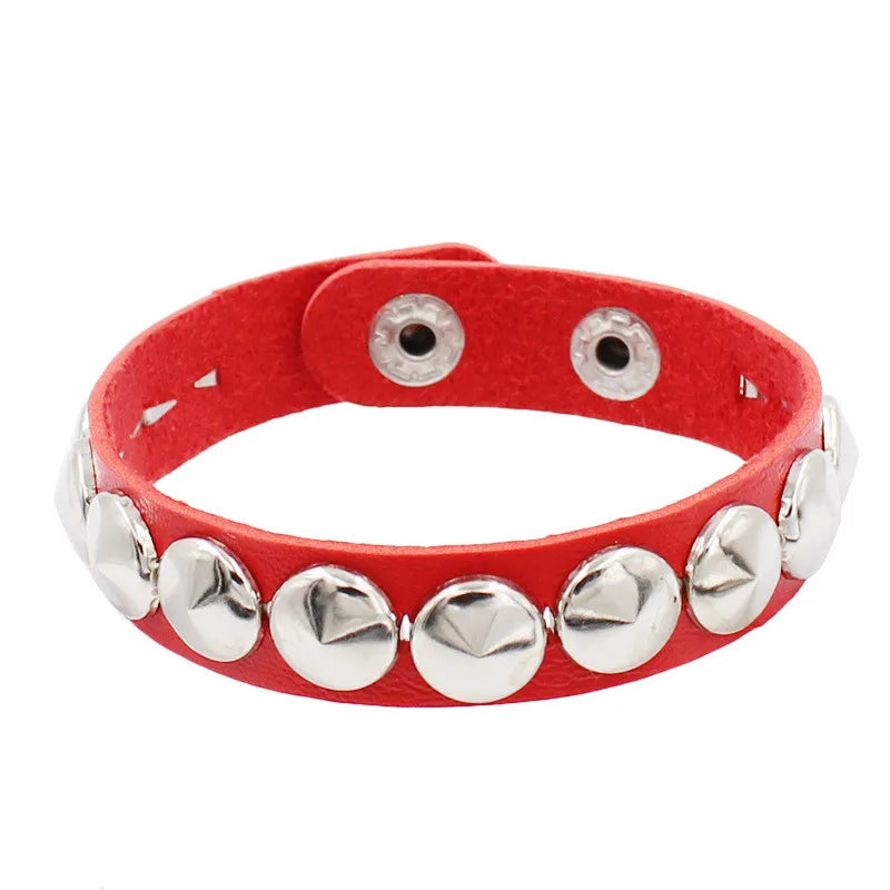 Punk Rivet Chain Leather Bracelet – Spiked Rock Wristband Cuff for Men & Women