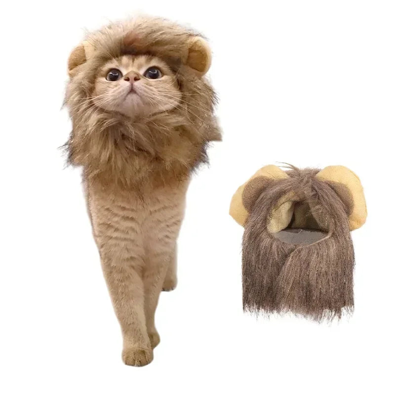 Lion Mane Wig Pet Hat for Cats & Small Dogs – Funny Cosplay Costume for Halloween & Photos