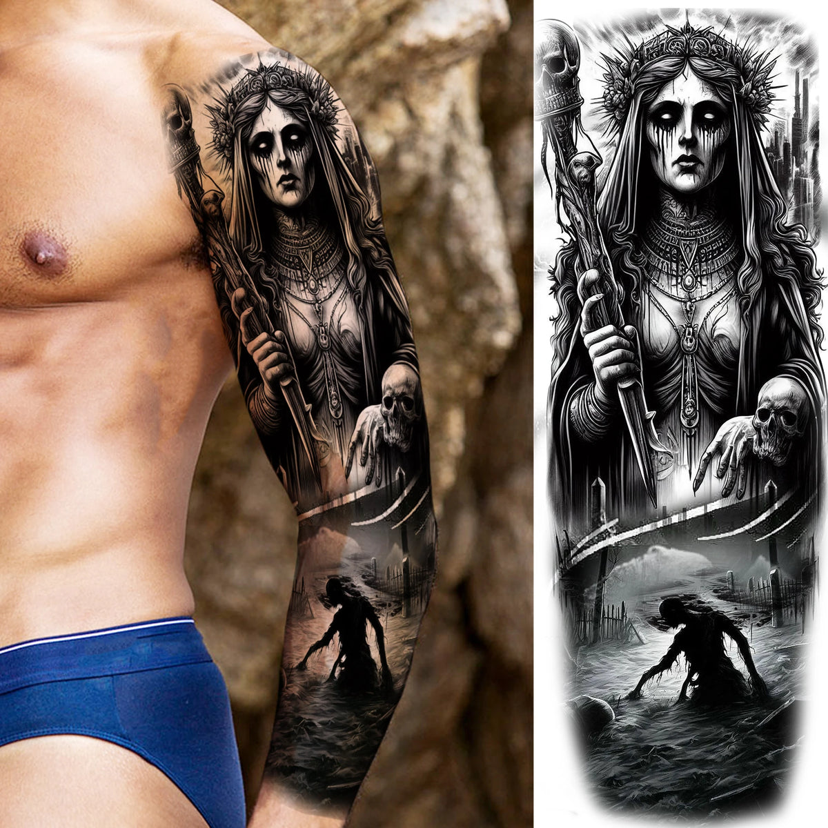 Full Arm Temporary Tattoo Sleeve, Waterproof Realistic Fake Tattoos for Men and Women
