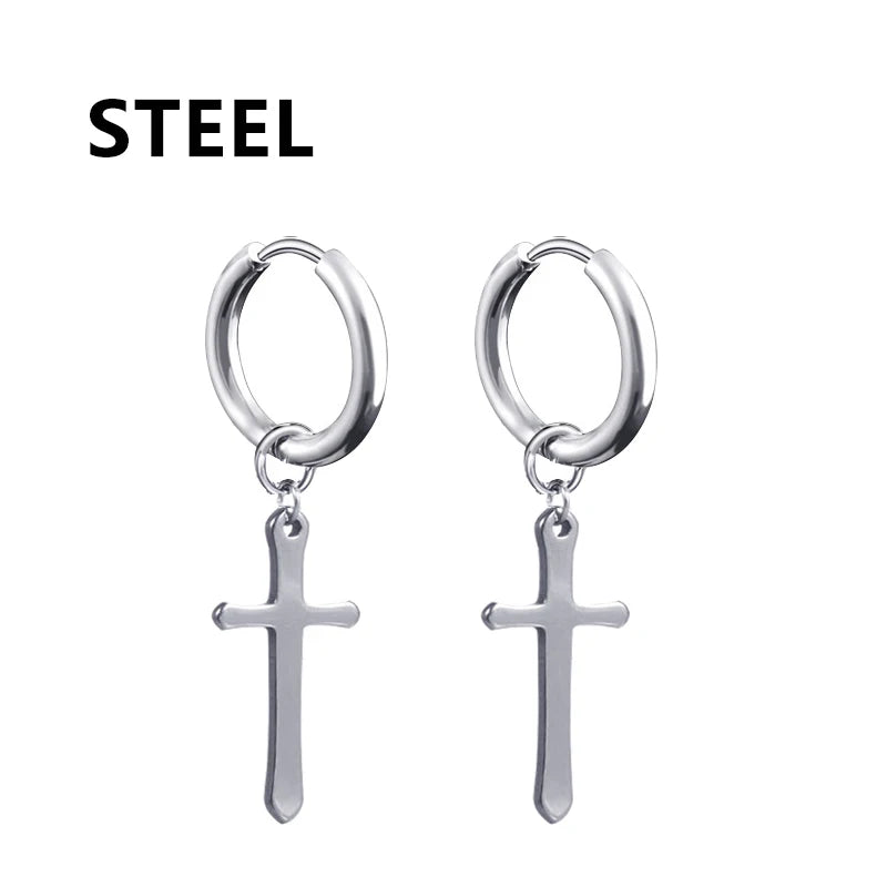 Punk Gothic Stainless Steel Drop Earrings Studs for Women Men - Hip Hop Rock Ear Jewelry