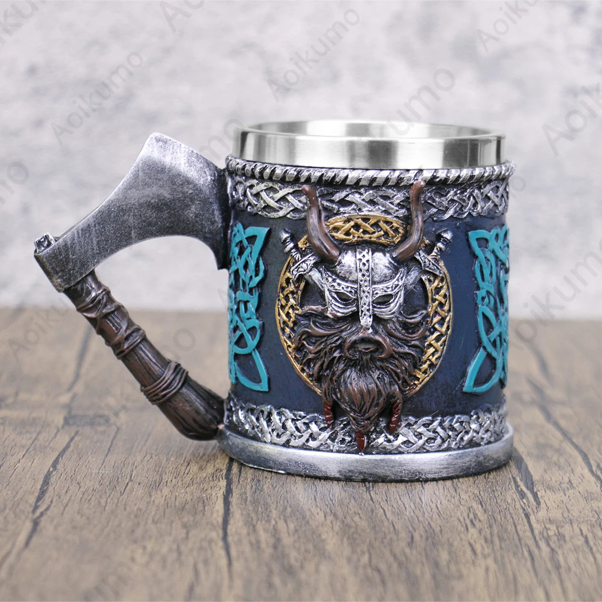 Viking Skull Stainless Steel Beer Stein Mug, 400ml Nordic Tankard