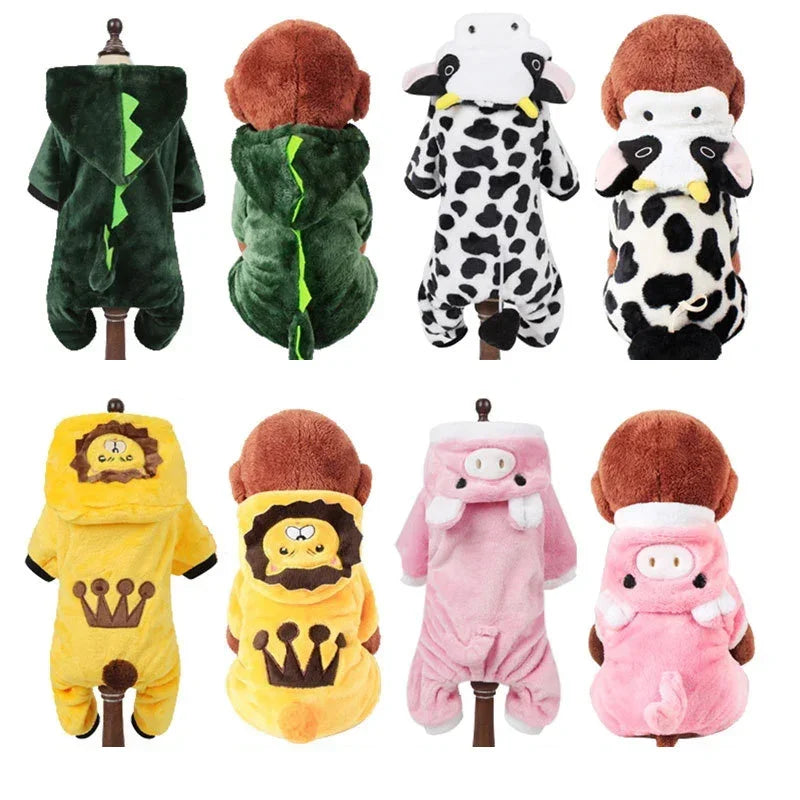 Winter Pet Jumpsuit for Small Dogs & Cats – Warm Plush Cartoon Animal Costume Onesie