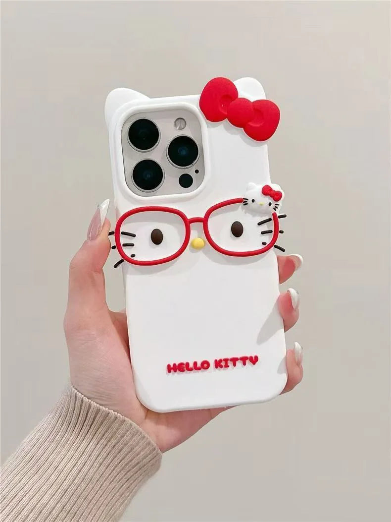 Cute 3D Cat with Glasses Silicone Phone Case – Soft Cartoon Cover for iPhone