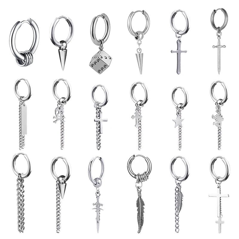 Punk Gothic Stainless Steel Drop Earrings Studs for Women Men - Hip Hop Rock Ear Jewelry