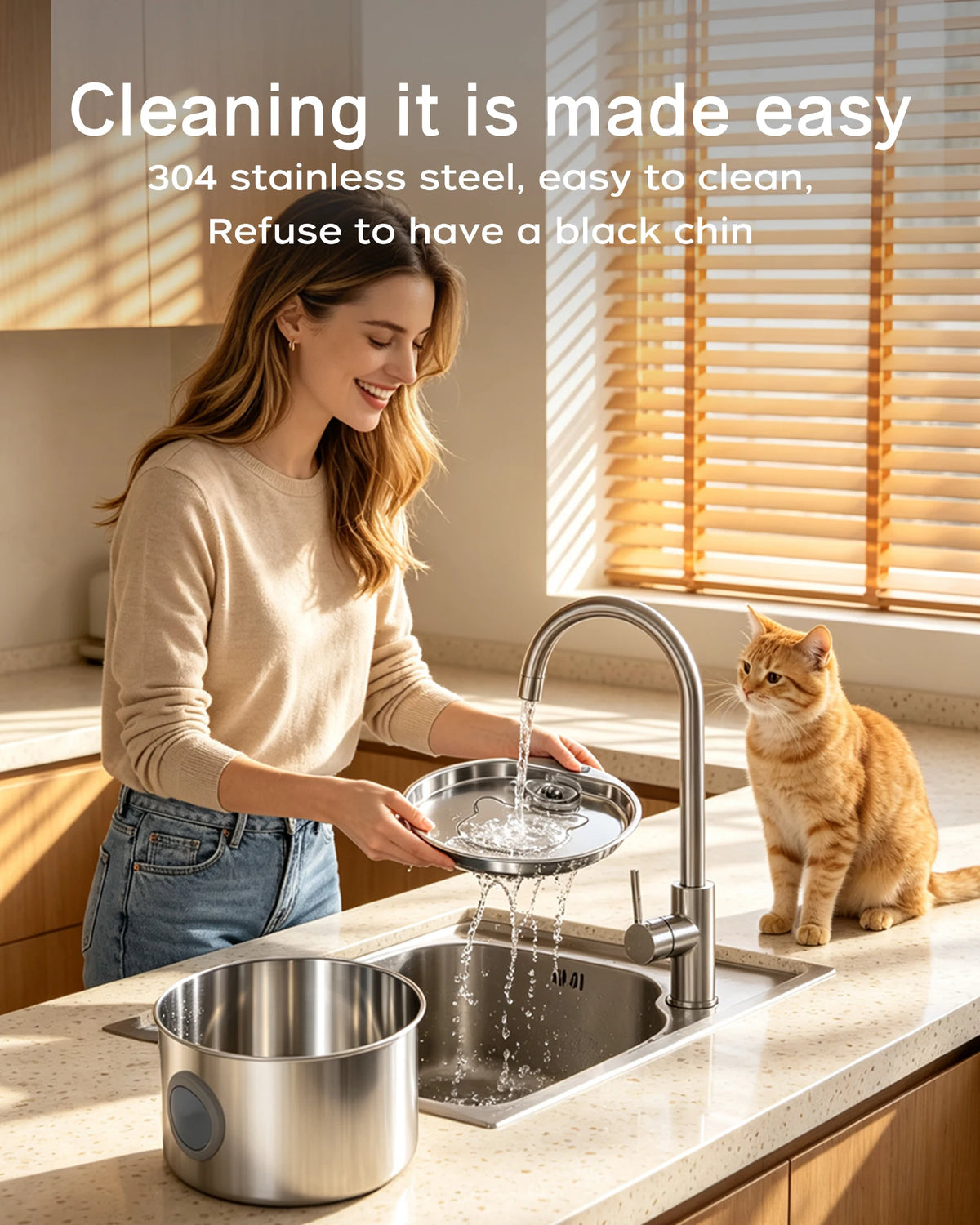 Stainless Steel Cat Water Fountain 108oz/3.2L for Cats, Dogs and Small Pets, with Quiet Operation & LED Light, Easy to Clean & Assemble